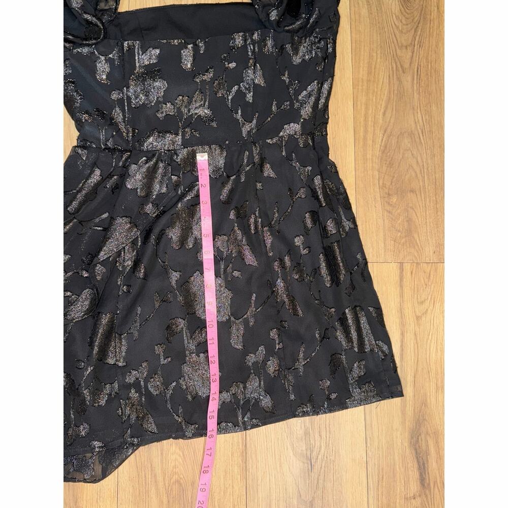 House of Harlow 1960 x Revolve Black Metallic Floral Puff Sleeve Mini Dress M - Picture 7 of 8